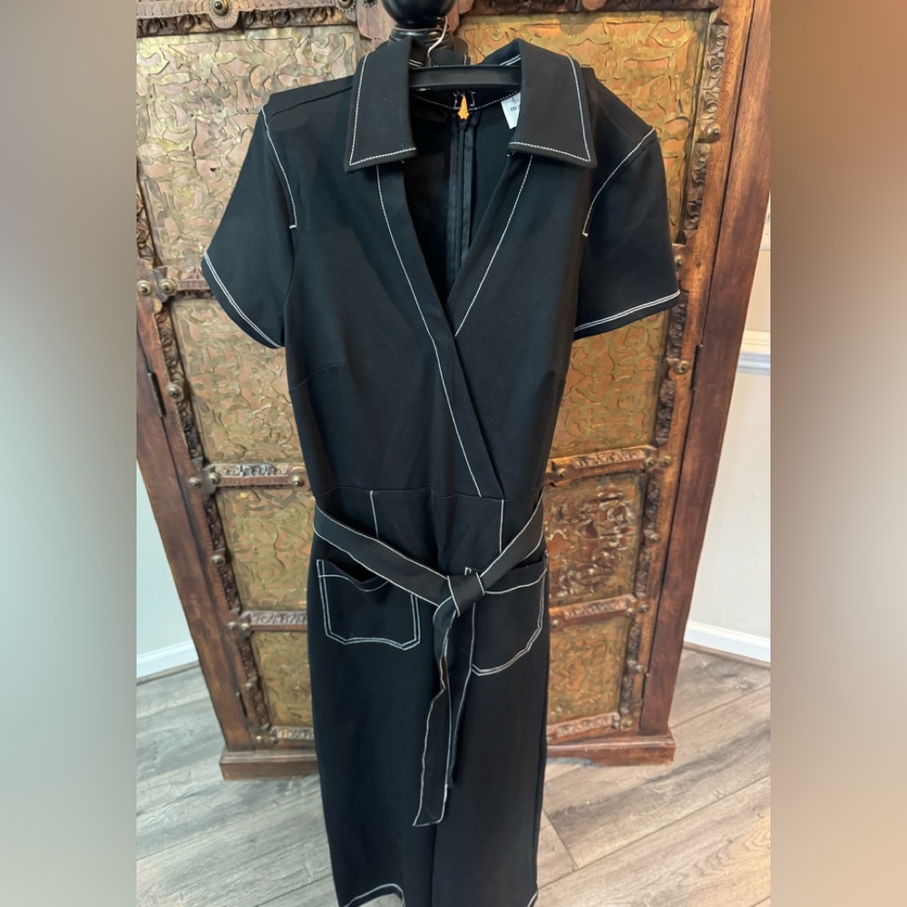 Maeve Anthropology‎ Black Jumpsuit with White Stitching 4